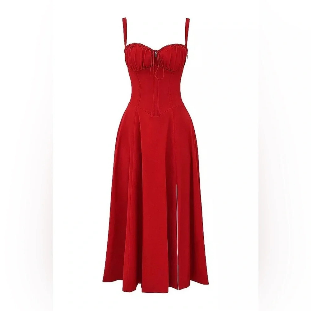 HOUSE OF CB 'Carmen' Red Rose Bustier Midi Dress - Picture 3 of 4